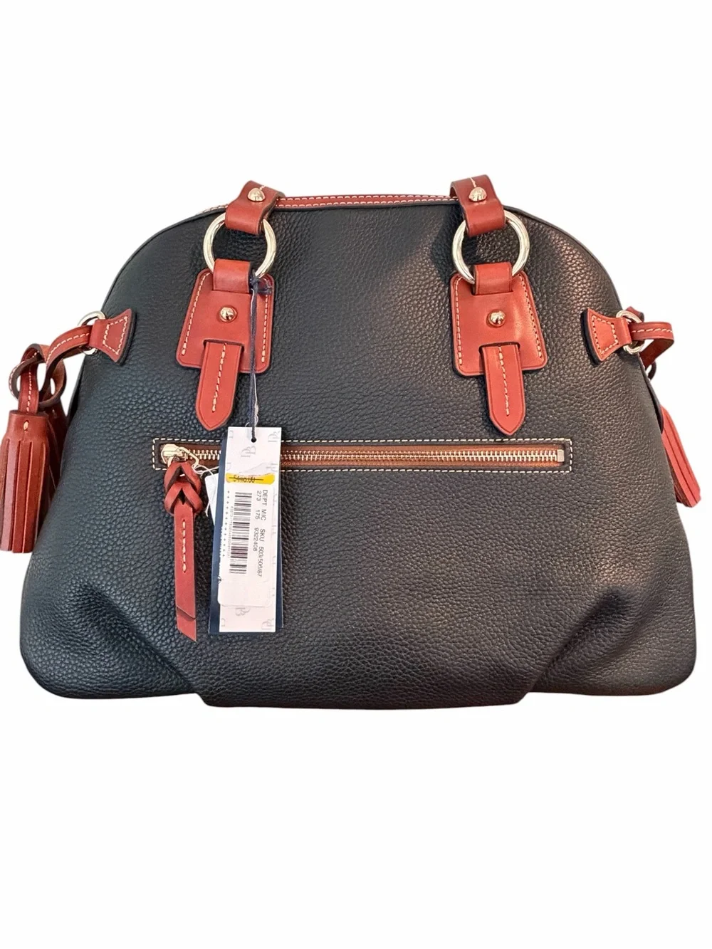 Dooney & Bourke Domed Satchel Black Pebble Leather Tassel Bag